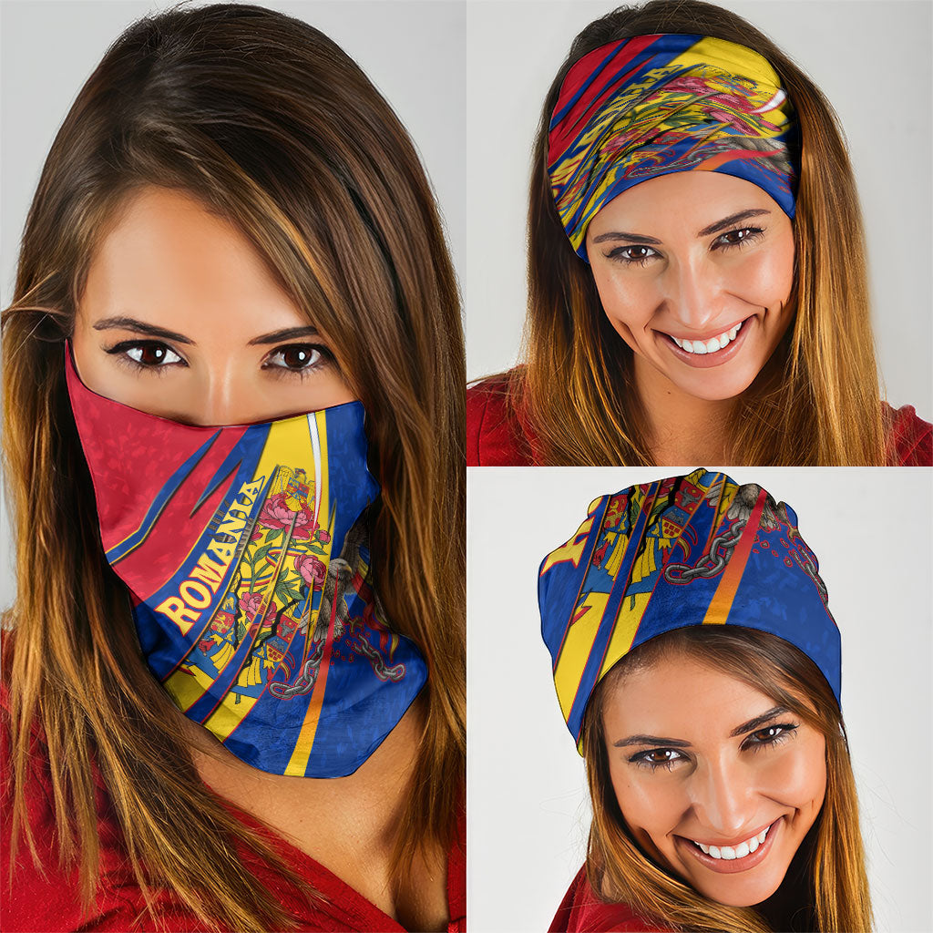 Romania Flag Day Neck Gaiter Libertate Ziua Drapelului - Eagle Patriotic Tricolor Floral
