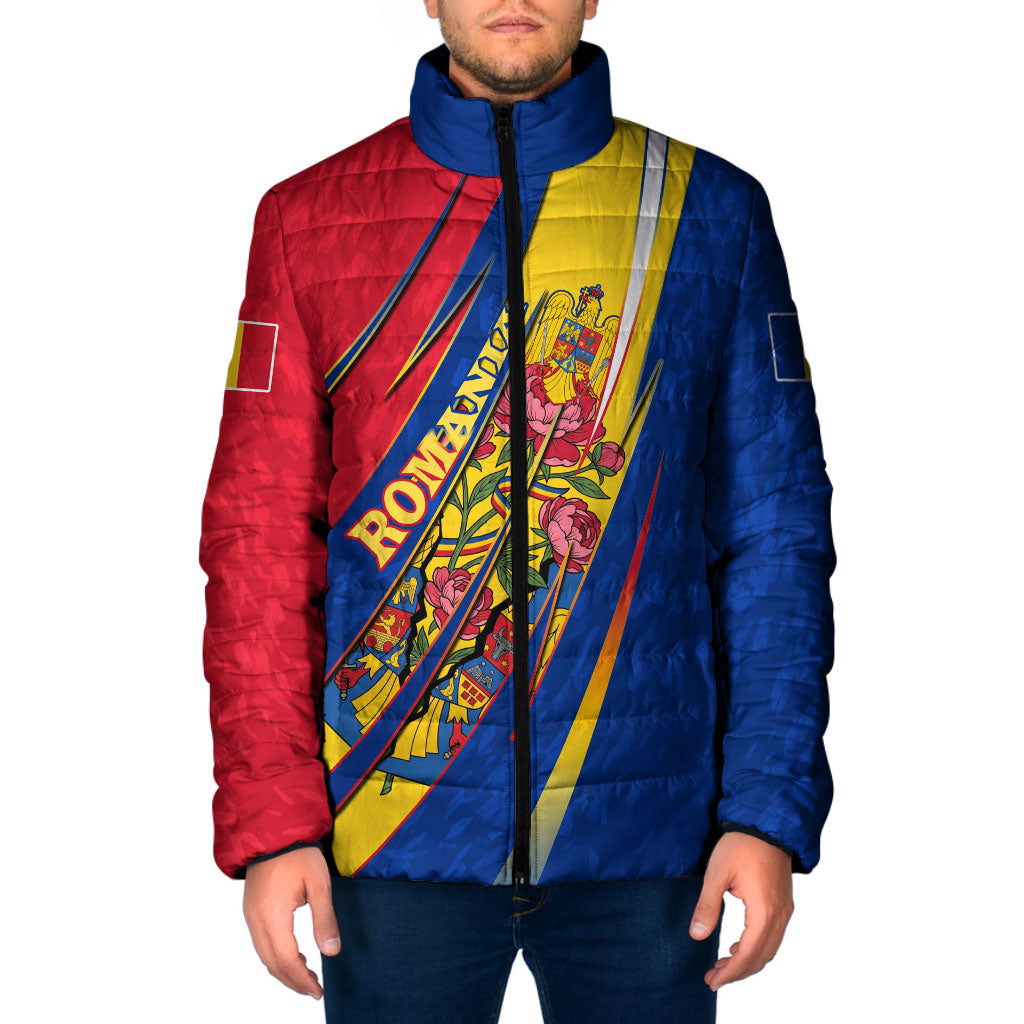 Romania Flag Day Padded Jacket Libertate Ziua Drapelului - Eagle Patriotic Tricolor Floral