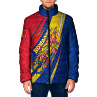 Romania Flag Day Padded Jacket Libertate Ziua Drapelului - Eagle Patriotic Tricolor Floral