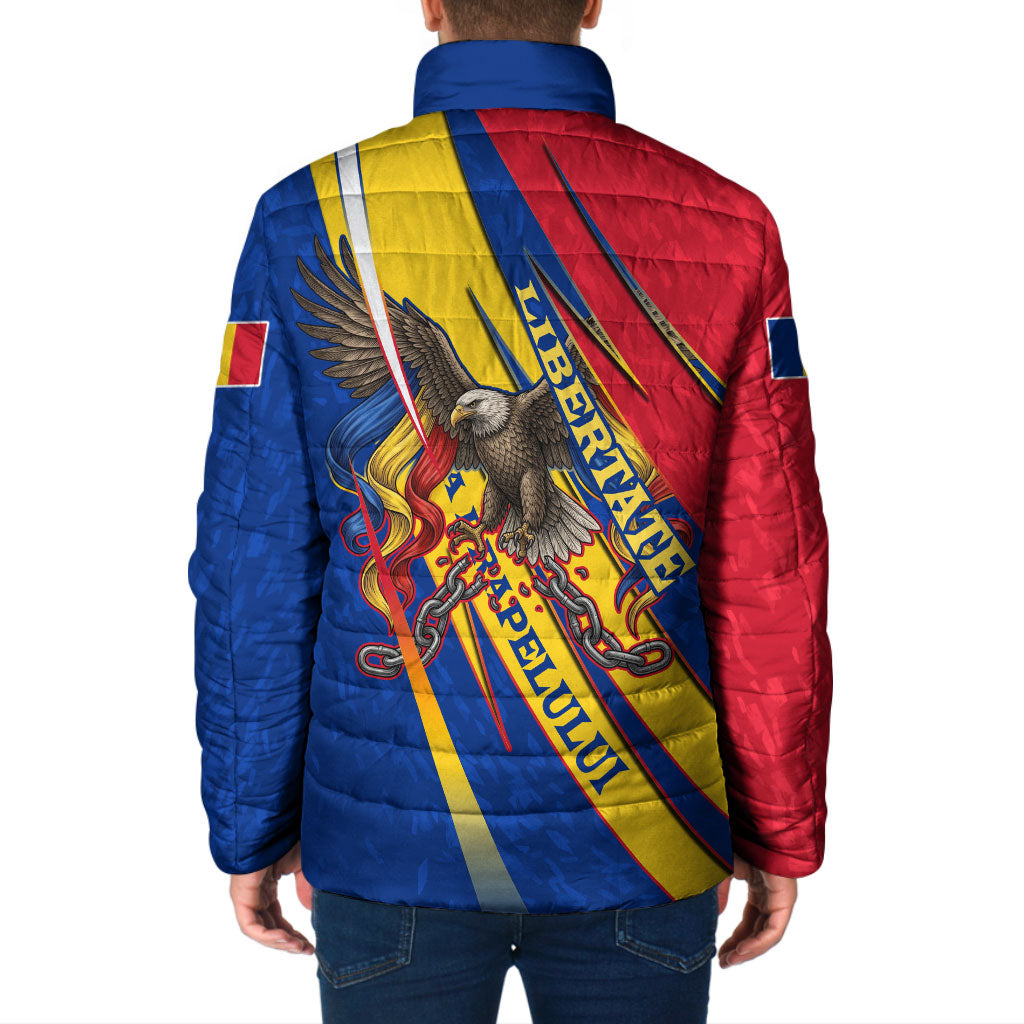 Romania Flag Day Padded Jacket Libertate Ziua Drapelului - Eagle Patriotic Tricolor Floral