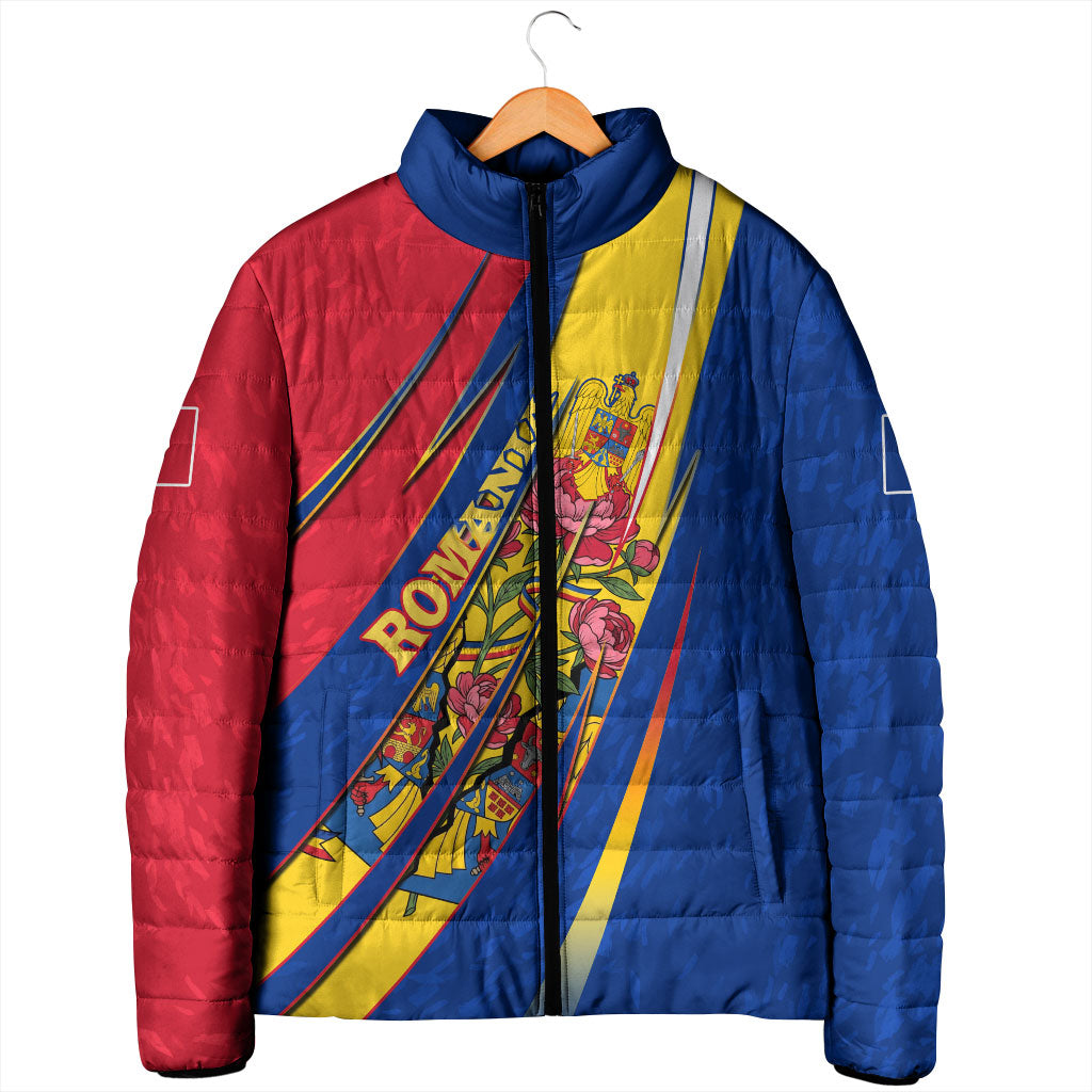 Romania Flag Day Padded Jacket Libertate Ziua Drapelului - Eagle Patriotic Tricolor Floral