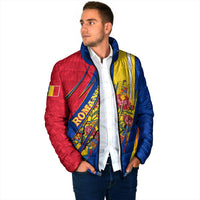 Romania Flag Day Padded Jacket Libertate Ziua Drapelului - Eagle Patriotic Tricolor Floral