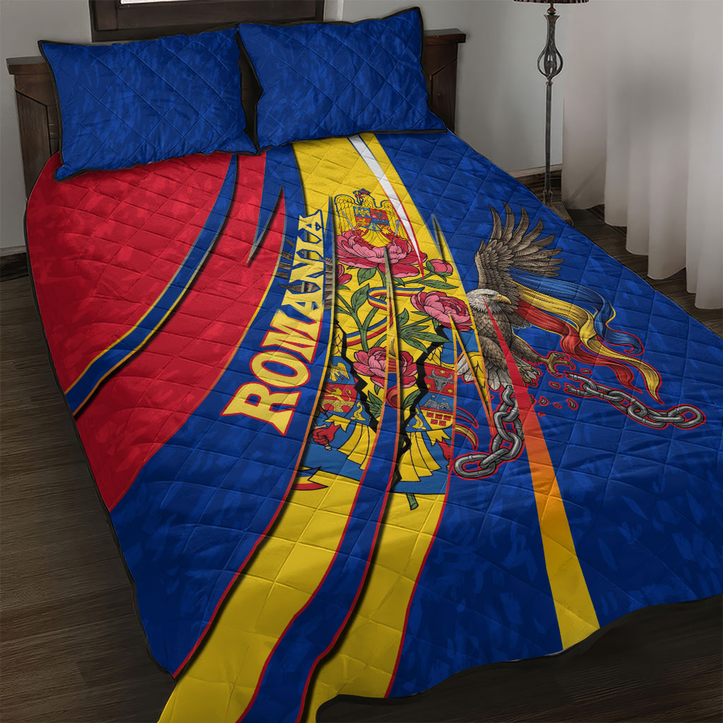 Romania Flag Day Quilt Bed Set Libertate Ziua Drapelului - Eagle Patriotic Tricolor Floral