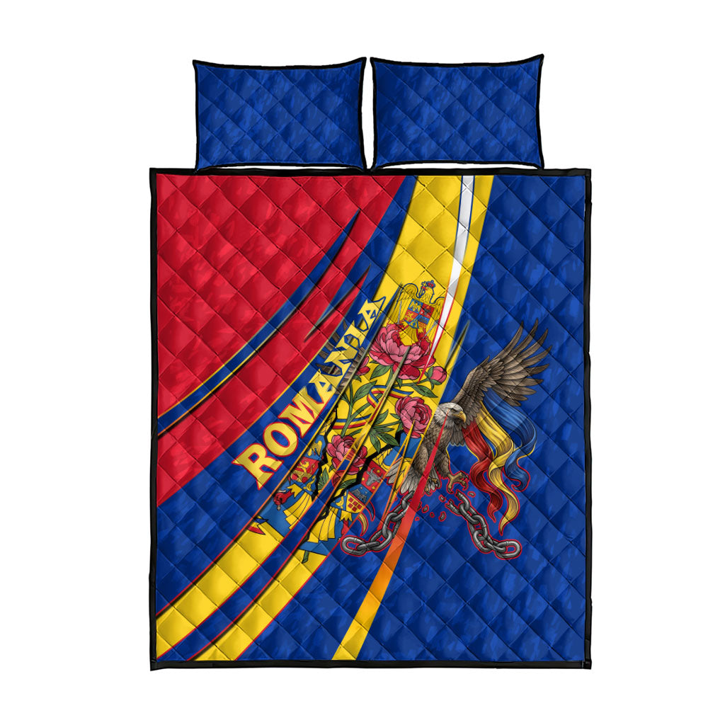 Romania Flag Day Quilt Bed Set Libertate Ziua Drapelului - Eagle Patriotic Tricolor Floral