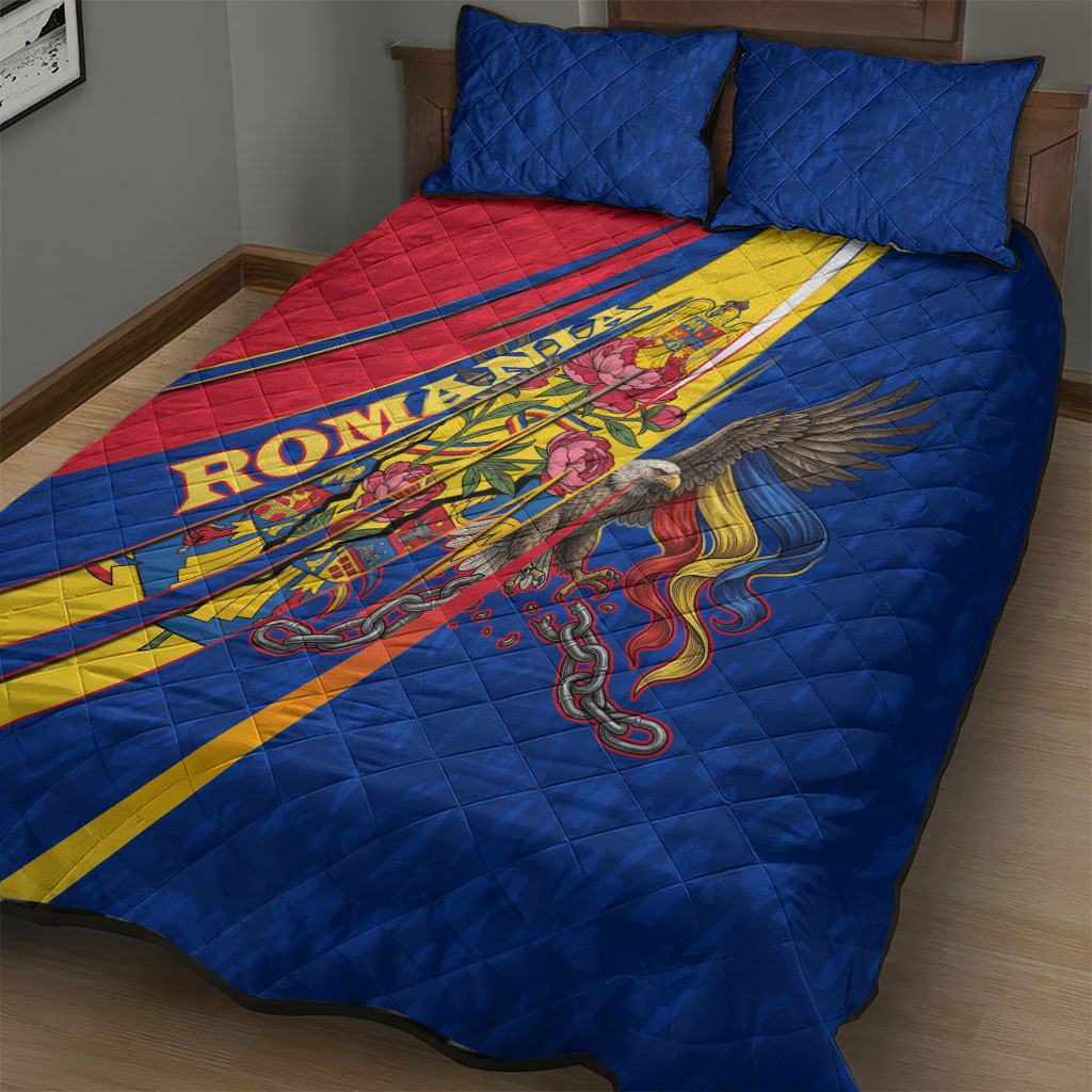 Romania Flag Day Quilt Bed Set Libertate Ziua Drapelului - Eagle Patriotic Tricolor Floral