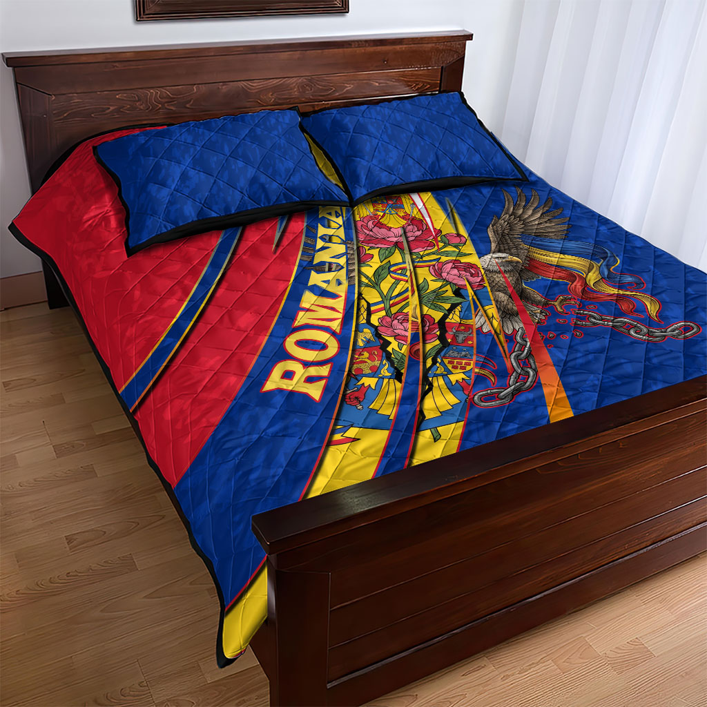 Romania Flag Day Quilt Bed Set Libertate Ziua Drapelului - Eagle Patriotic Tricolor Floral