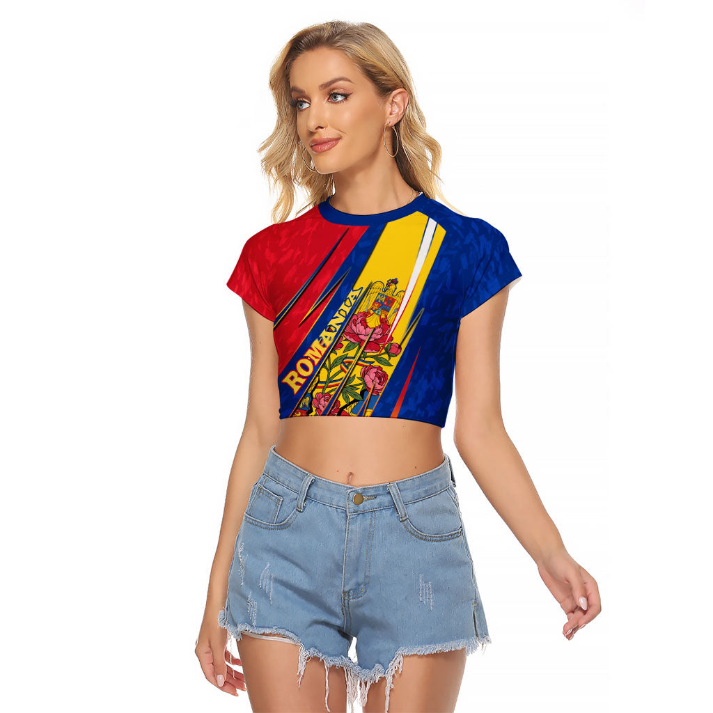 Romania Flag Day Raglan Cropped T Shirt Libertate Ziua Drapelului - Eagle Patriotic Tricolor Floral
