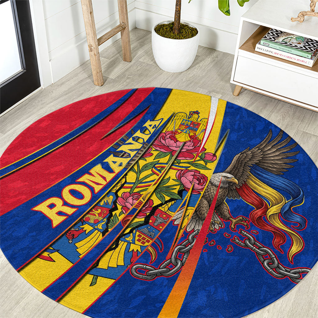 Romania Flag Day Round Carpet Libertate Ziua Drapelului - Eagle Patriotic Tricolor Floral
