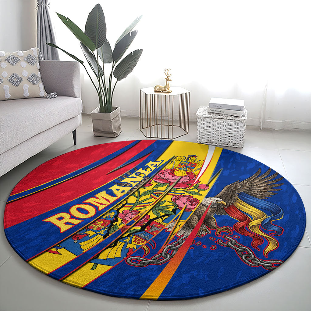 Romania Flag Day Round Carpet Libertate Ziua Drapelului - Eagle Patriotic Tricolor Floral