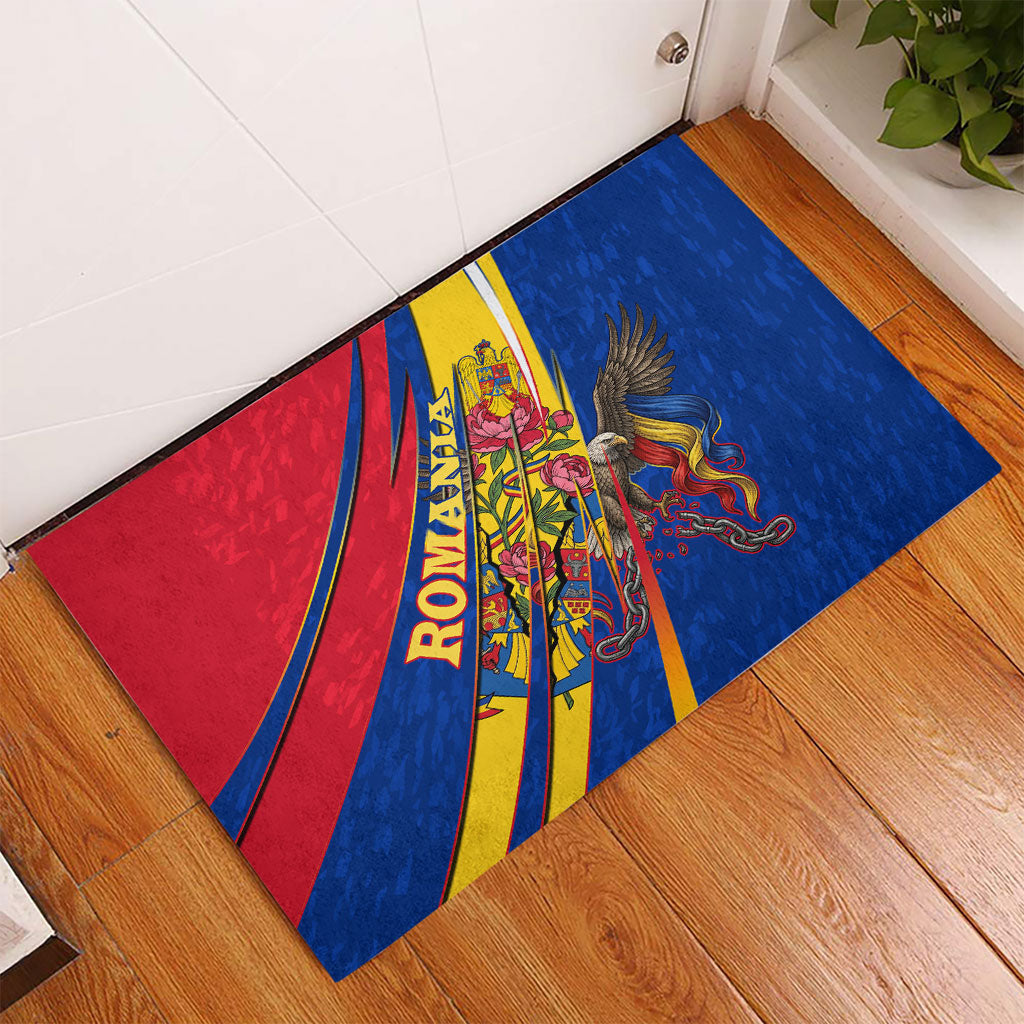 Romania Flag Day Rubber Doormat Libertate Ziua Drapelului - Eagle Patriotic Tricolor Floral