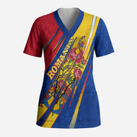 Romania Flag Day Scrub Top Libertate Ziua Drapelului - Eagle Patriotic Tricolor Floral
