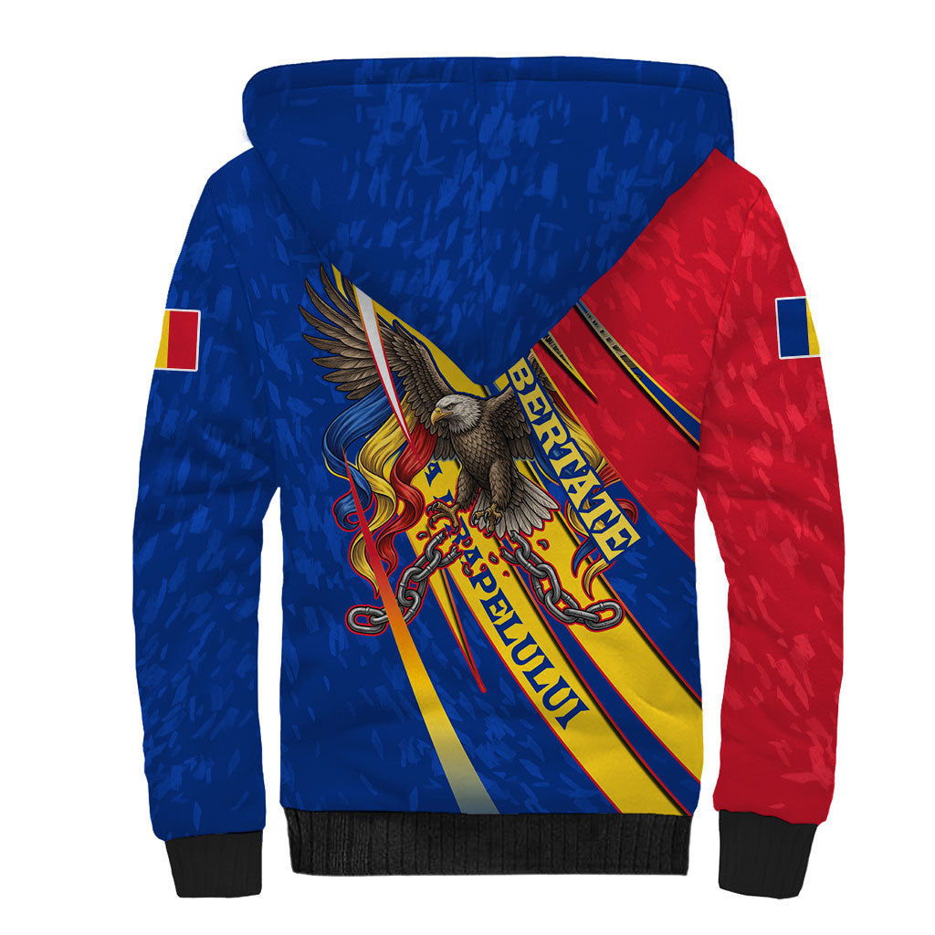 Romania Flag Day Sherpa Hoodie Libertate Ziua Drapelului - Eagle Patriotic Tricolor Floral