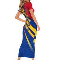 Romania Flag Day Short Sleeve Bodycon Dress Libertate Ziua Drapelului - Eagle Patriotic Tricolor Floral