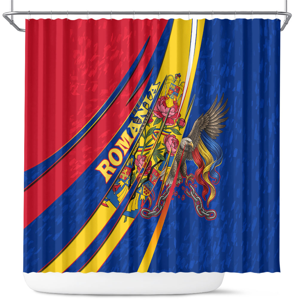 Romania Flag Day Shower Curtain Libertate Ziua Drapelului - Eagle Patriotic Tricolor Floral