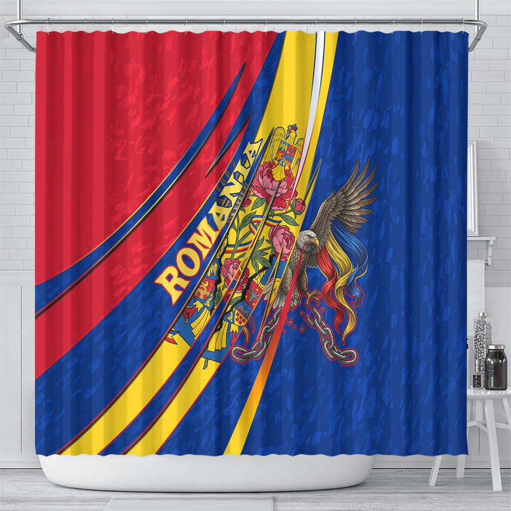 Romania Flag Day Shower Curtain Libertate Ziua Drapelului - Eagle Patriotic Tricolor Floral