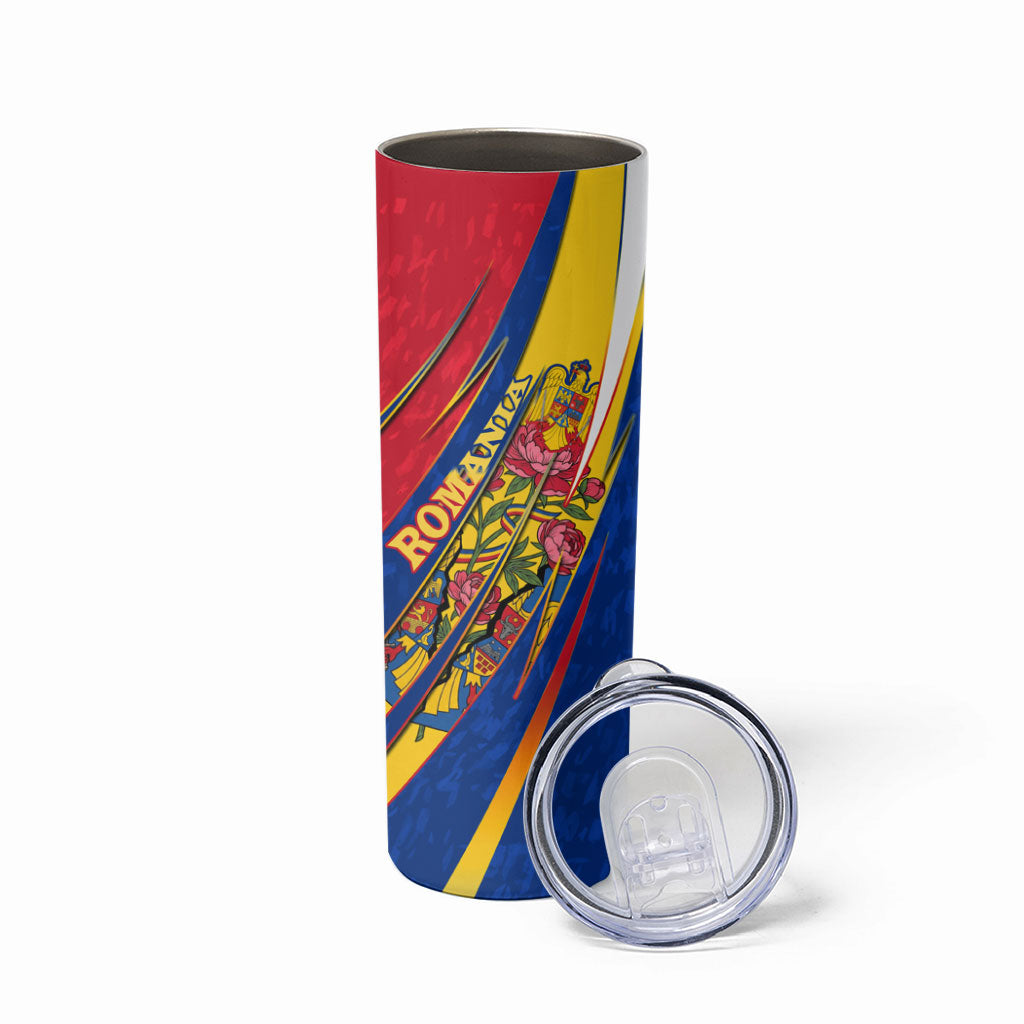 Romania Flag Day Skinny Tumbler Libertate Ziua Drapelului - Eagle Patriotic Tricolor Floral