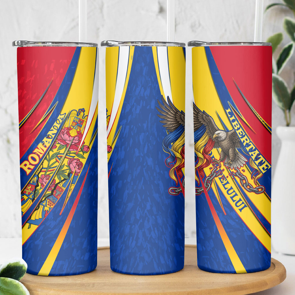 Romania Flag Day Skinny Tumbler Libertate Ziua Drapelului - Eagle Patriotic Tricolor Floral