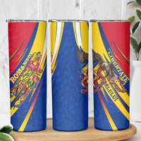 Romania Flag Day Skinny Tumbler Libertate Ziua Drapelului - Eagle Patriotic Tricolor Floral