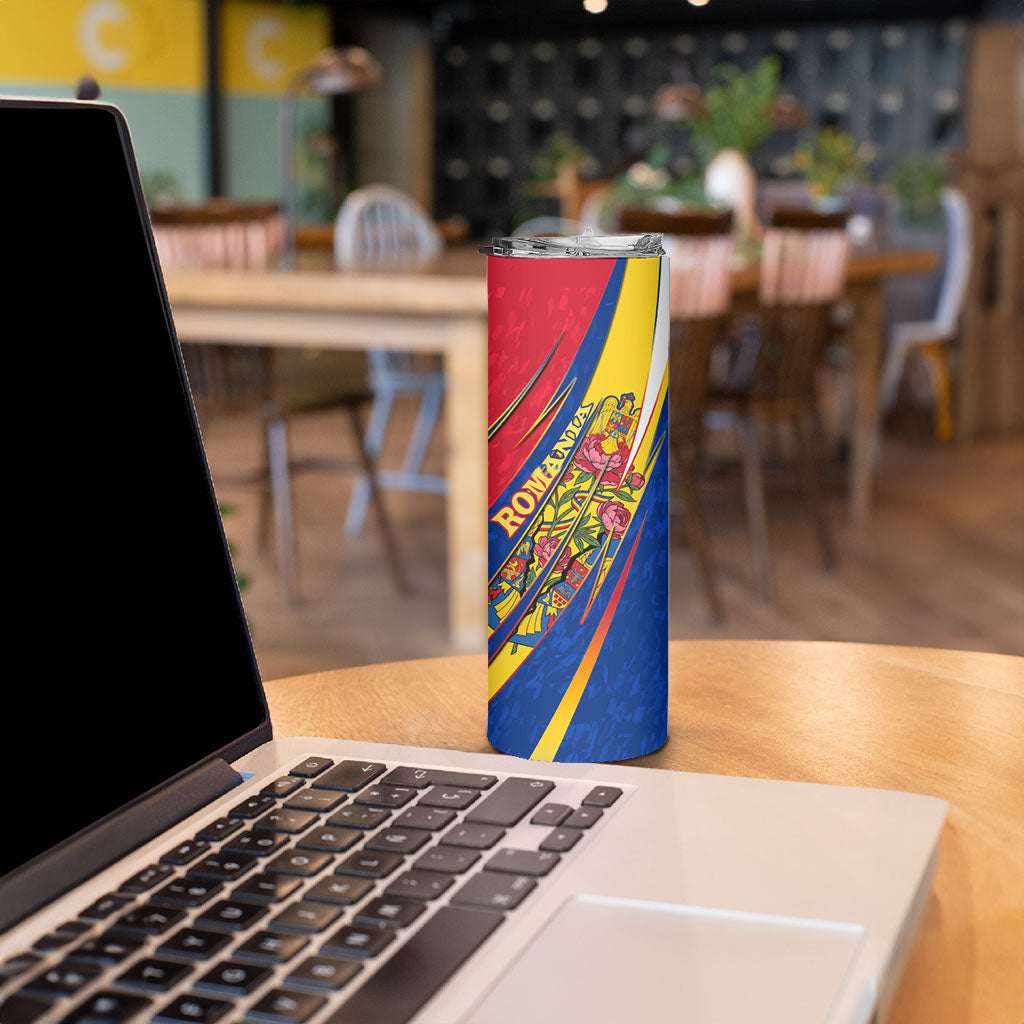 Romania Flag Day Skinny Tumbler Libertate Ziua Drapelului - Eagle Patriotic Tricolor Floral