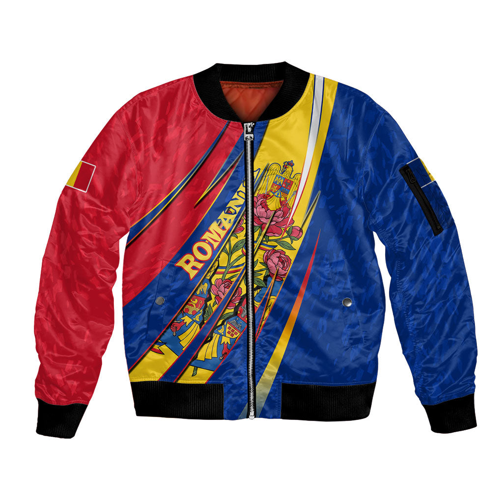 Romania Flag Day Sleeve Zip Bomber Jacket Libertate Ziua Drapelului - Eagle Patriotic Tricolor Floral