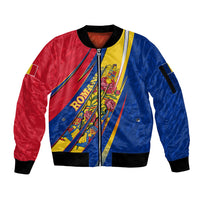 Romania Flag Day Sleeve Zip Bomber Jacket Libertate Ziua Drapelului - Eagle Patriotic Tricolor Floral