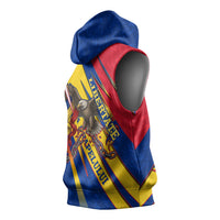 Romania Flag Day Sleeveless Hoodie Libertate Ziua Drapelului - Eagle Patriotic Tricolor Floral