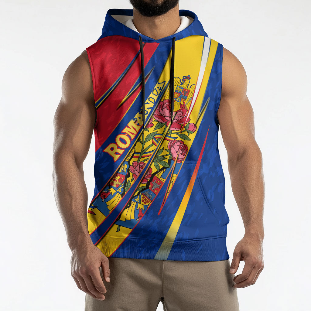 Romania Flag Day Sleeveless Hoodie Libertate Ziua Drapelului - Eagle Patriotic Tricolor Floral