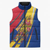 Romania Flag Day Sleeveless Puffer Jacket Libertate Ziua Drapelului - Eagle Patriotic Tricolor Floral