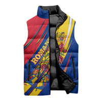 Romania Flag Day Sleeveless Puffer Jacket Libertate Ziua Drapelului - Eagle Patriotic Tricolor Floral