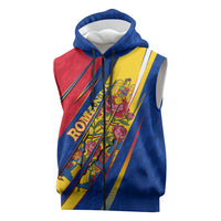 Romania Flag Day Sleeveless Zip Hoodie Libertate Ziua Drapelului - Eagle Patriotic Tricolor Floral