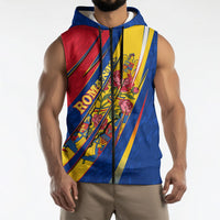 Romania Flag Day Sleeveless Zip Hoodie Libertate Ziua Drapelului - Eagle Patriotic Tricolor Floral