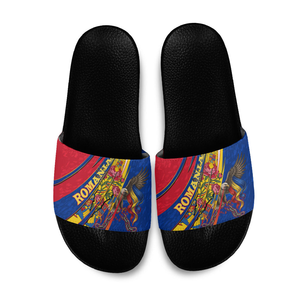 Romania Flag Day Slide Sandals Libertate Ziua Drapelului - Eagle Patriotic Tricolor Floral