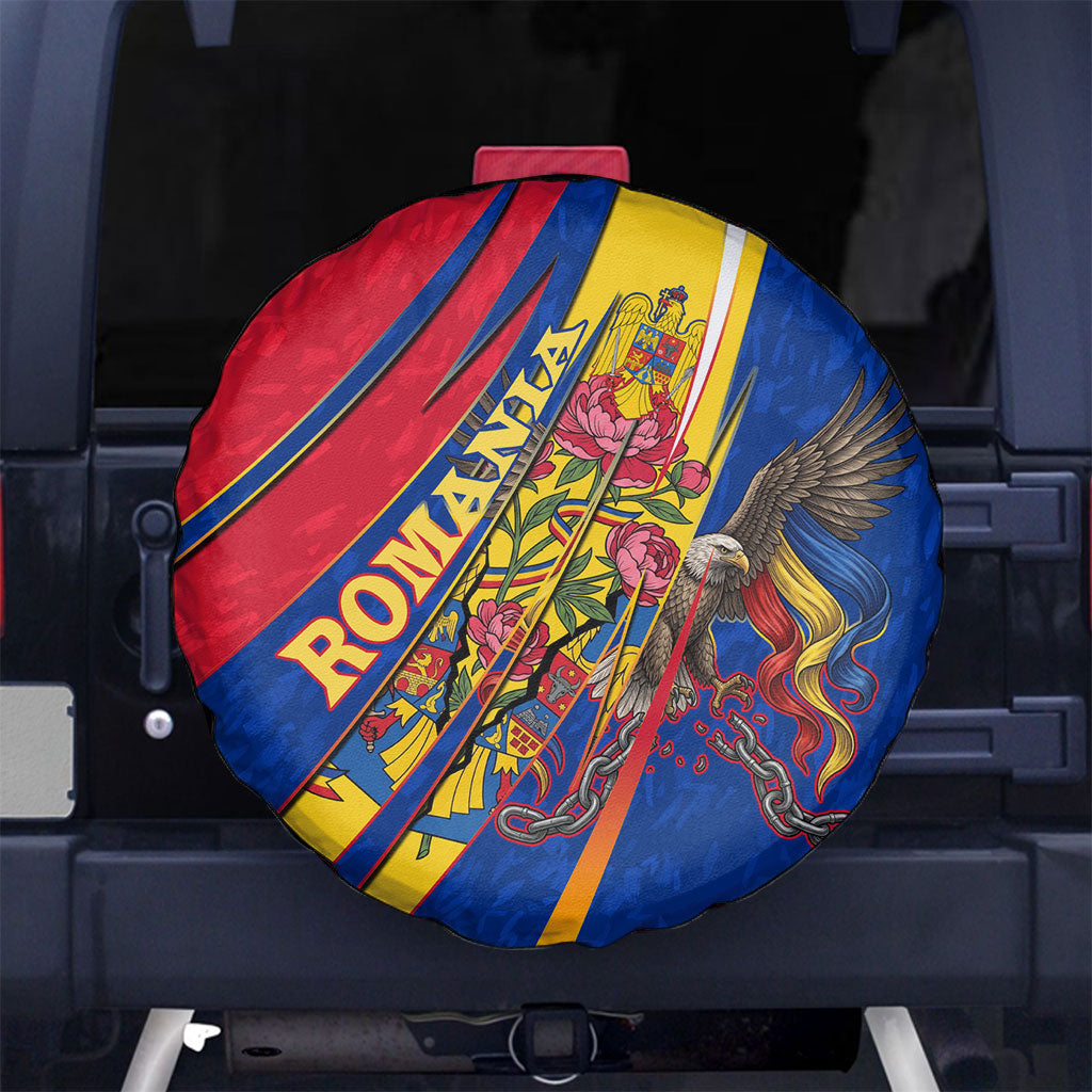 Romania Flag Day Spare Tire Cover Libertate Ziua Drapelului - Eagle Patriotic Tricolor Floral
