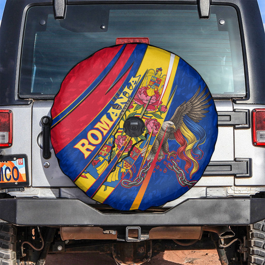 Romania Flag Day Spare Tire Cover Libertate Ziua Drapelului - Eagle Patriotic Tricolor Floral