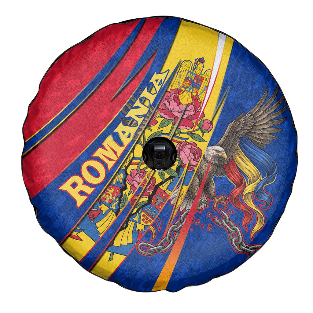 Romania Flag Day Spare Tire Cover Libertate Ziua Drapelului - Eagle Patriotic Tricolor Floral
