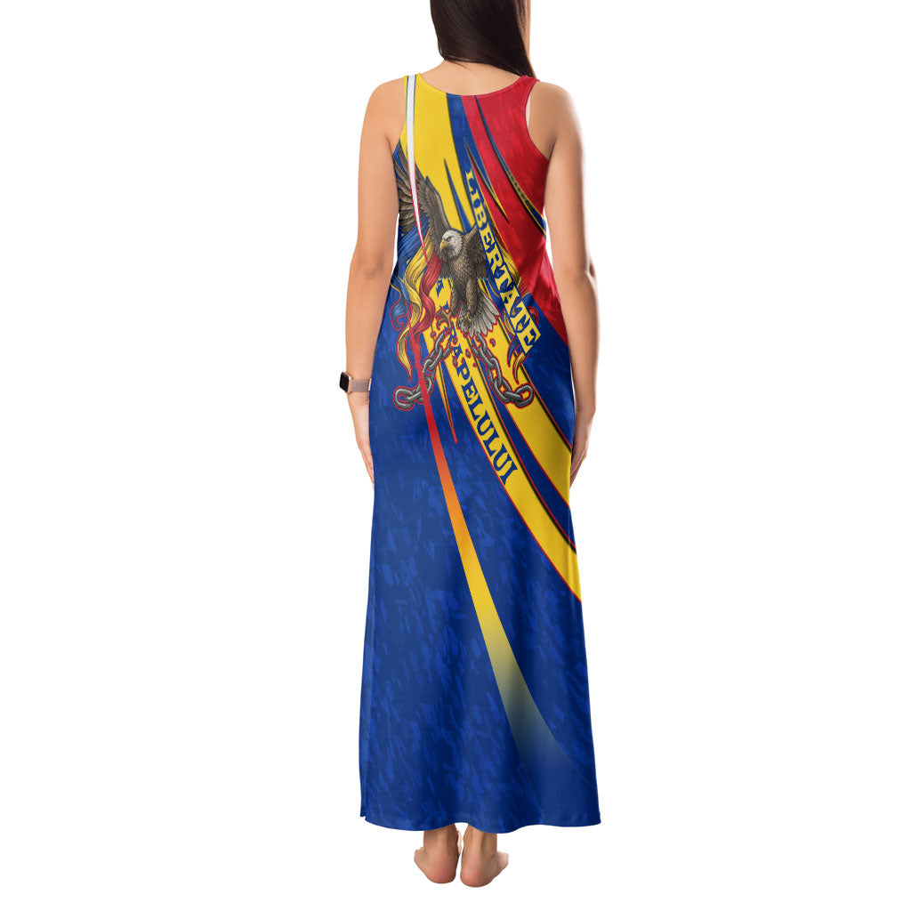 Romania Flag Day Tank Maxi Dress Libertate Ziua Drapelului - Eagle Patriotic Tricolor Floral