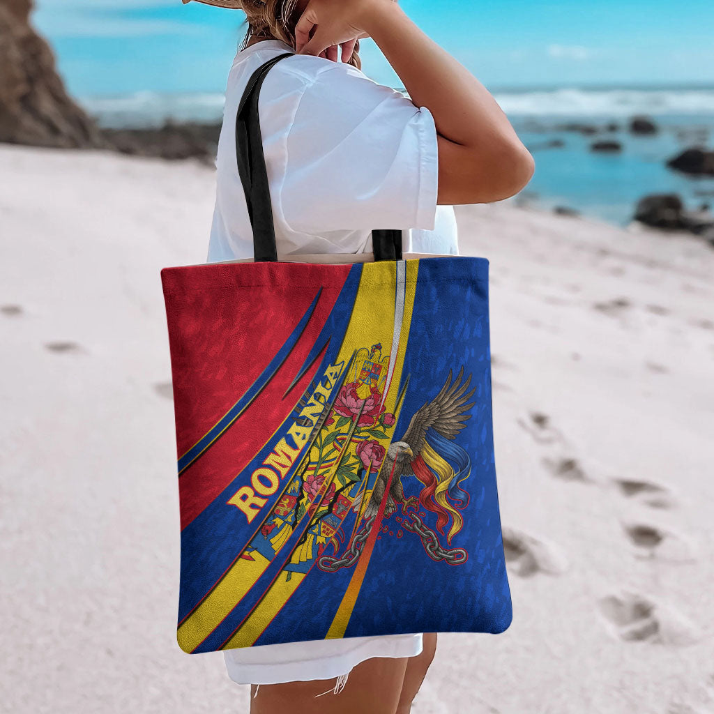 Romania Flag Day Tote Bag Libertate Ziua Drapelului - Eagle Patriotic Tricolor Floral