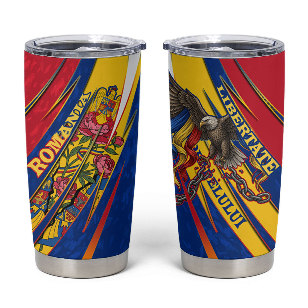 Romania Flag Day Tumbler Cup Libertate Ziua Drapelului - Eagle Patriotic Tricolor Floral