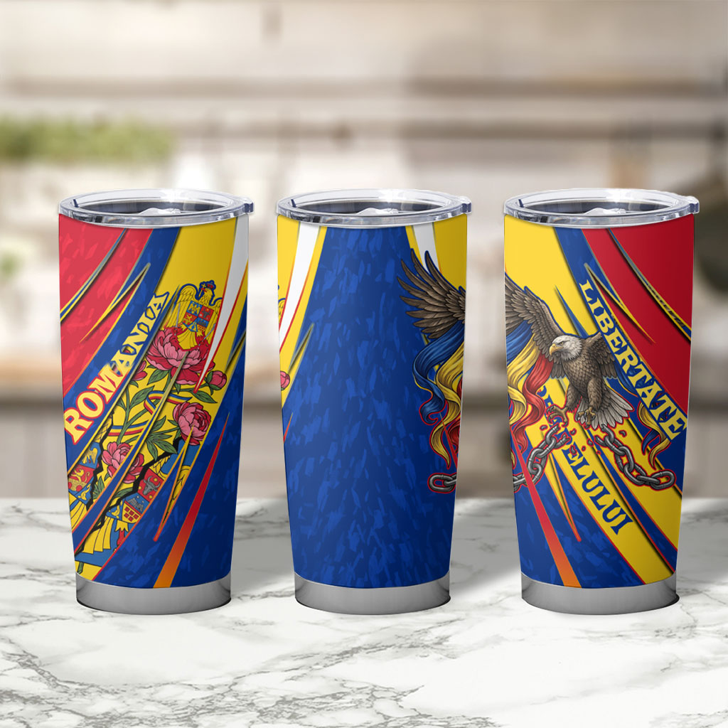 Romania Flag Day Tumbler Cup Libertate Ziua Drapelului - Eagle Patriotic Tricolor Floral