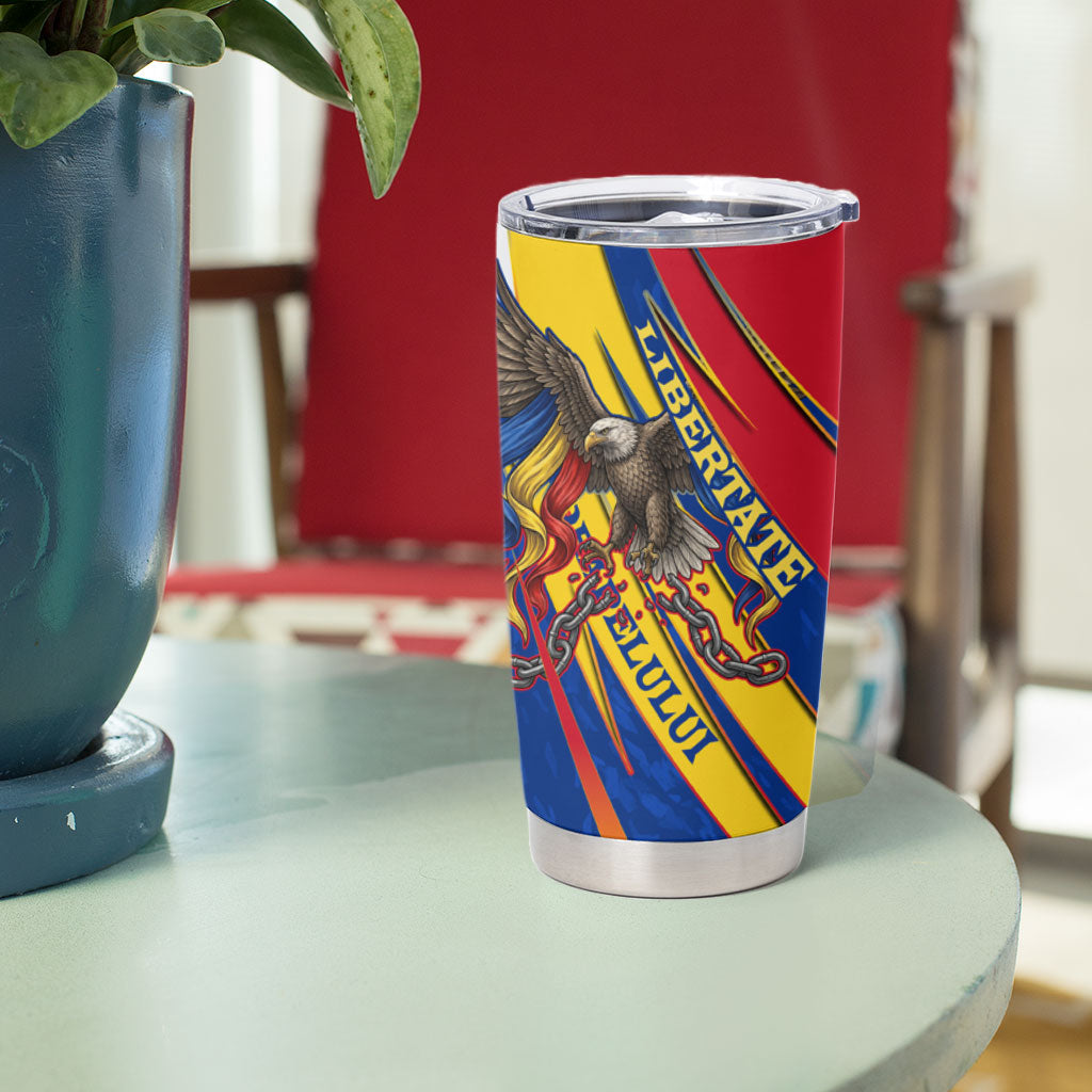 Romania Flag Day Tumbler Cup Libertate Ziua Drapelului - Eagle Patriotic Tricolor Floral