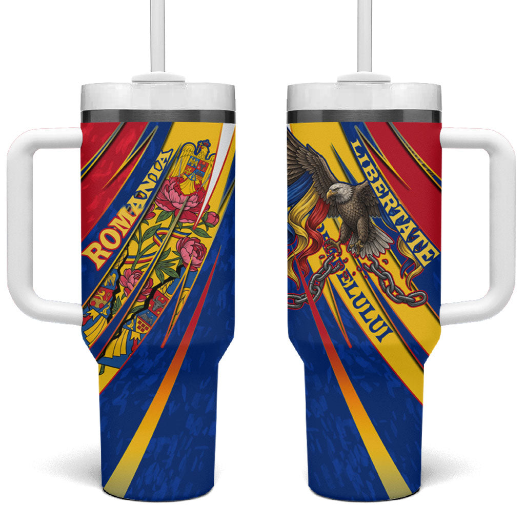 Romania Flag Day Tumbler With Handle Libertate Ziua Drapelului - Eagle Patriotic Tricolor Floral