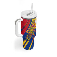 Romania Flag Day Tumbler With Handle Libertate Ziua Drapelului - Eagle Patriotic Tricolor Floral
