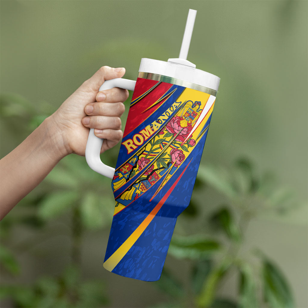Romania Flag Day Tumbler With Handle Libertate Ziua Drapelului - Eagle Patriotic Tricolor Floral