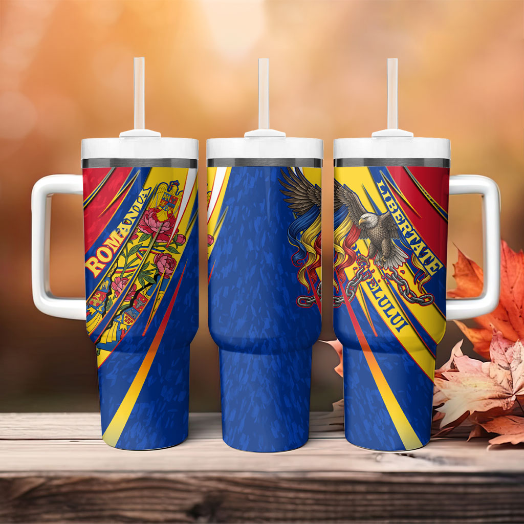 Romania Flag Day Tumbler With Handle Libertate Ziua Drapelului - Eagle Patriotic Tricolor Floral