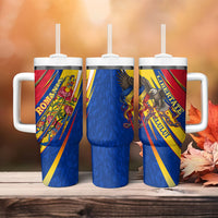 Romania Flag Day Tumbler With Handle Libertate Ziua Drapelului - Eagle Patriotic Tricolor Floral