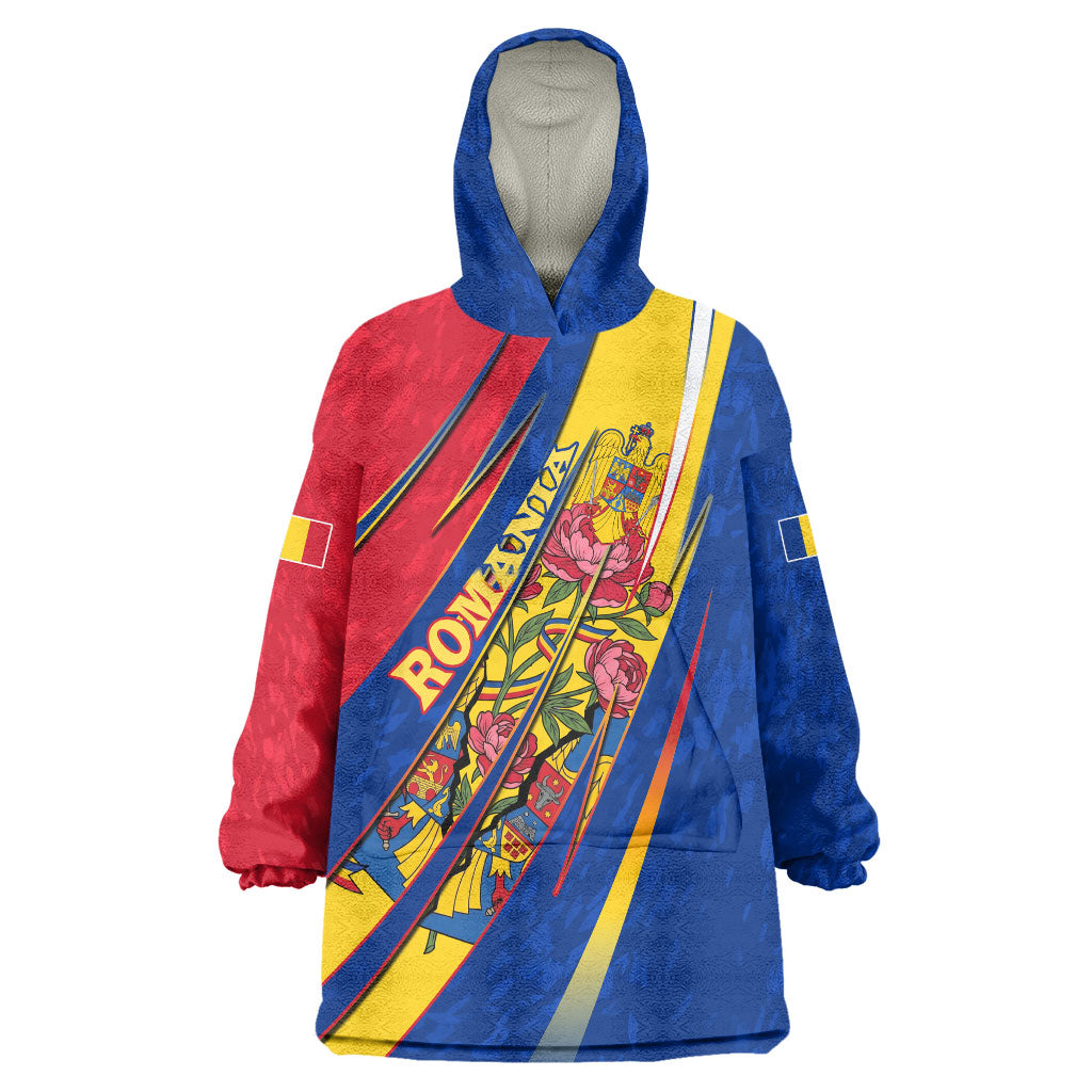 Romania Flag Day Wearable Blanket Hoodie Libertate Ziua Drapelului - Eagle Patriotic Tricolor Floral