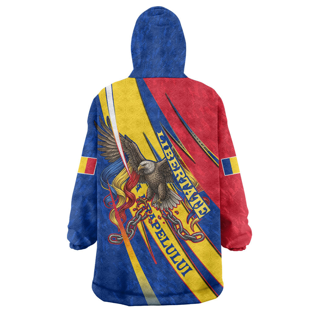 Romania Flag Day Wearable Blanket Hoodie Libertate Ziua Drapelului - Eagle Patriotic Tricolor Floral