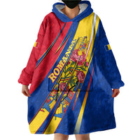Romania Flag Day Wearable Blanket Hoodie Libertate Ziua Drapelului - Eagle Patriotic Tricolor Floral