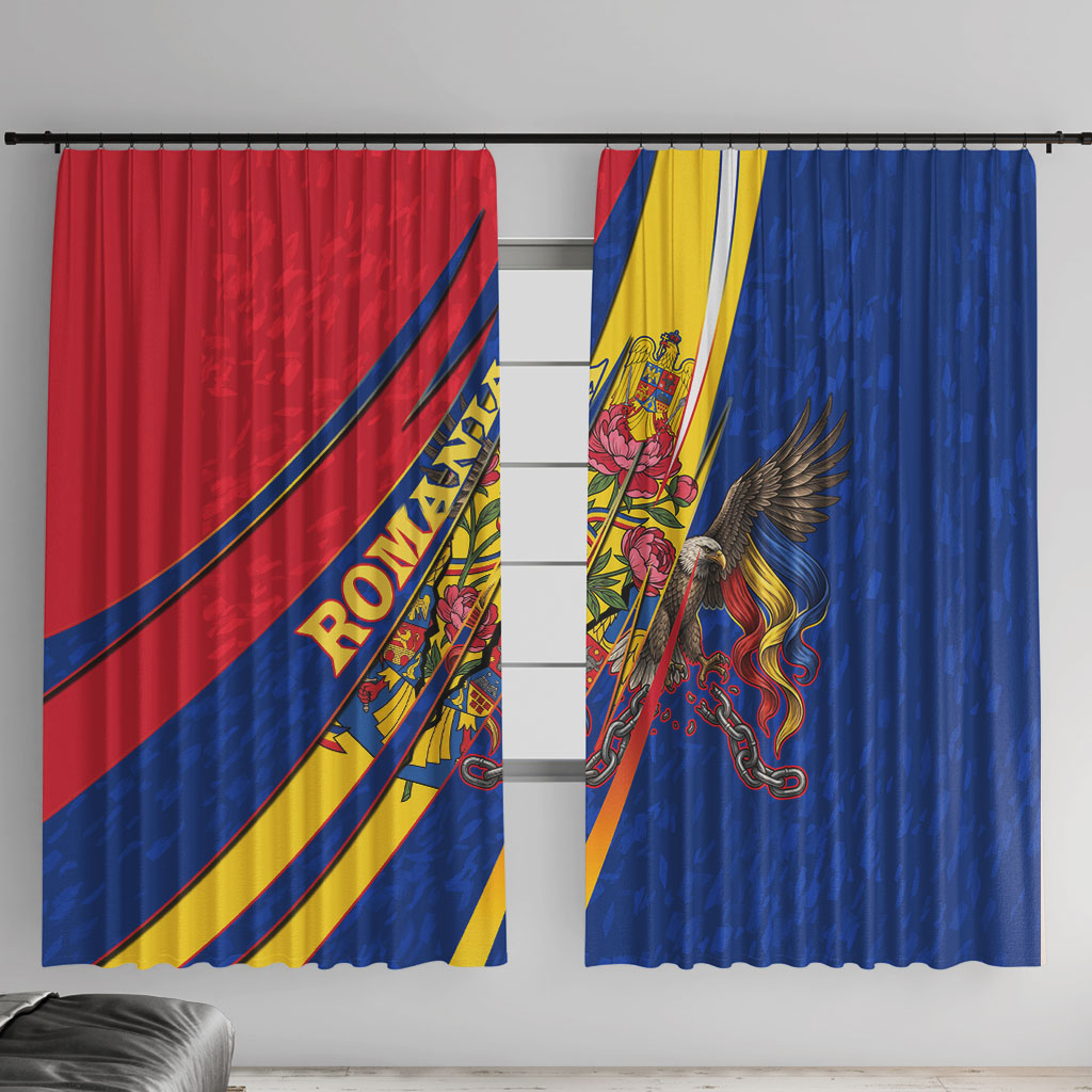Romania Flag Day Window Curtain Libertate Ziua Drapelului - Eagle Patriotic Tricolor Floral