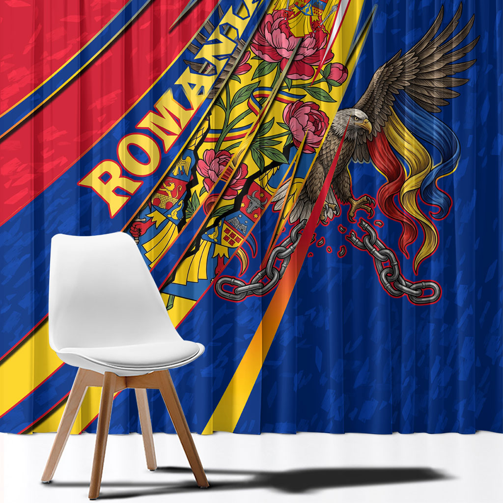 Romania Flag Day Window Curtain Libertate Ziua Drapelului - Eagle Patriotic Tricolor Floral